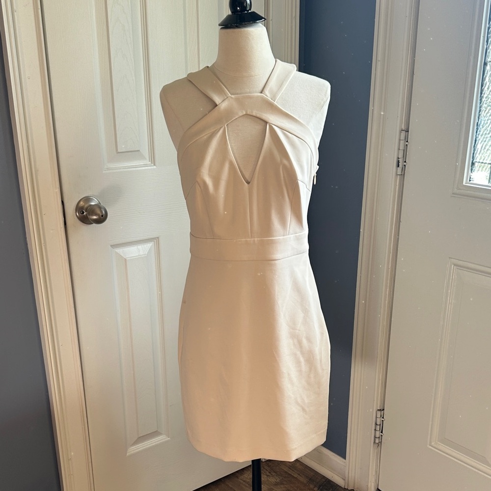 bebe Cream Halter Mini Dress
